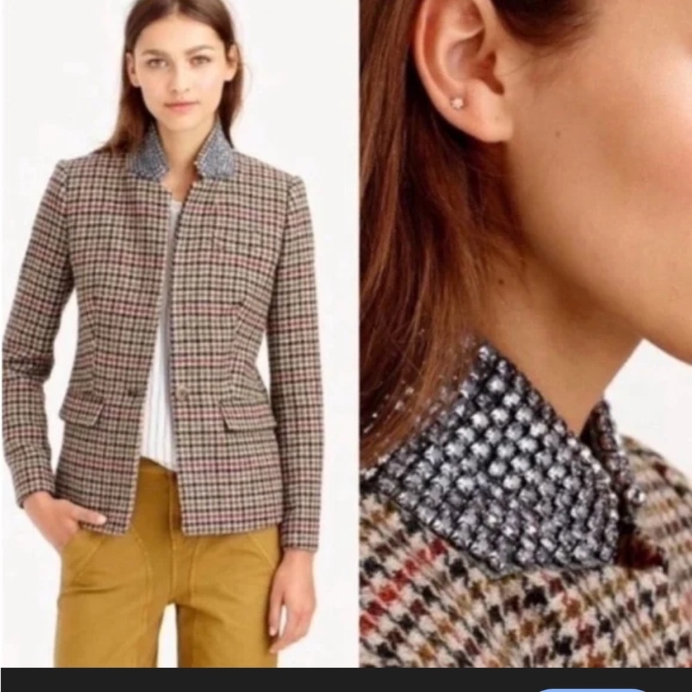 J.Crew Regent Blazer in a houndstooth pattern featuring a jeweled collar size 0